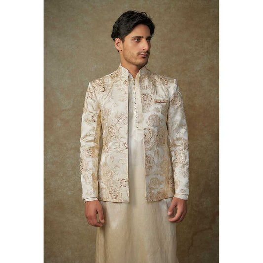 Masumi Mewawalla Beige Floral Embroidered Jacket with Kurta and Pant (Set of 3)