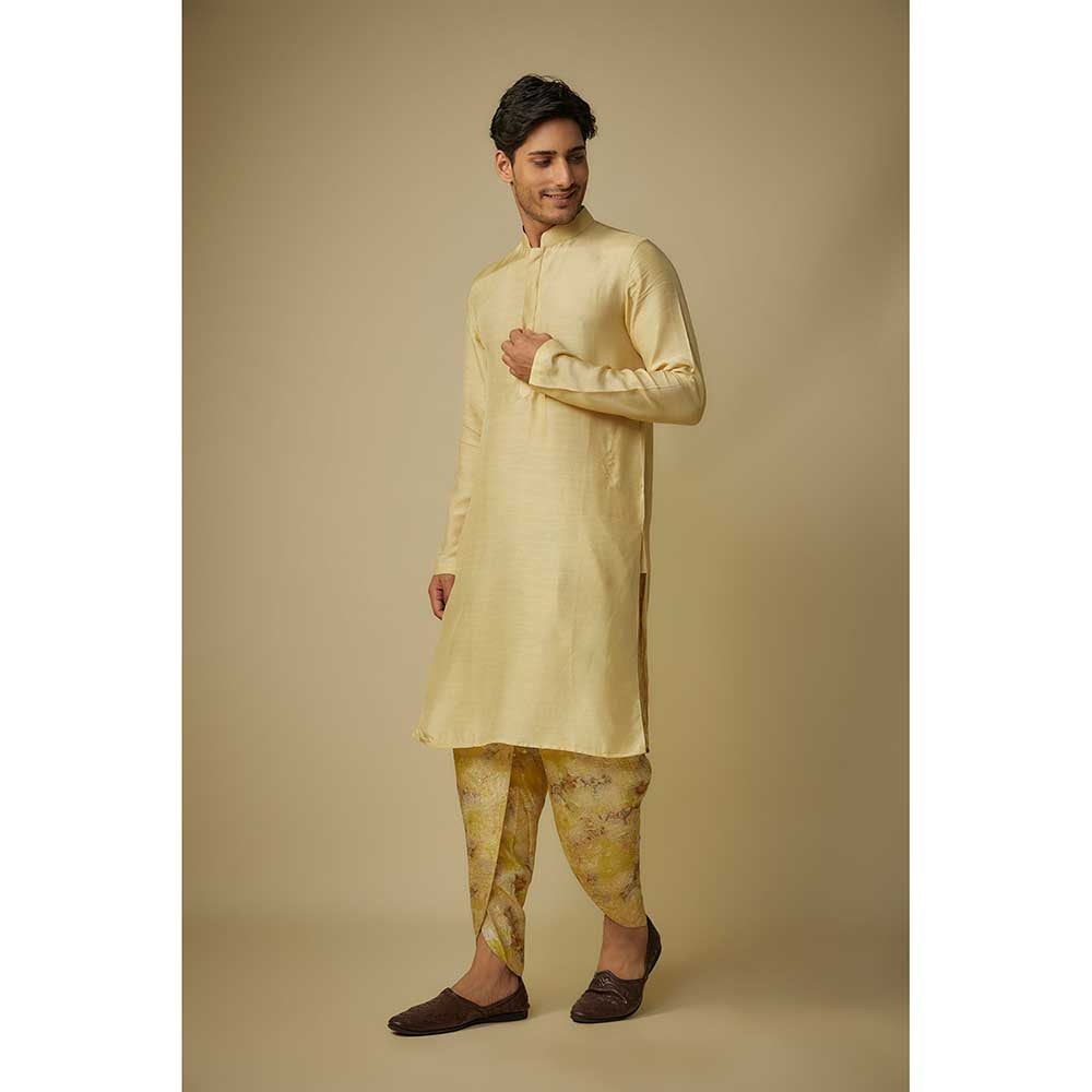 Masumi Mewawalla Yellow Solid Kurta and Printed Dhoti (Set of 2)