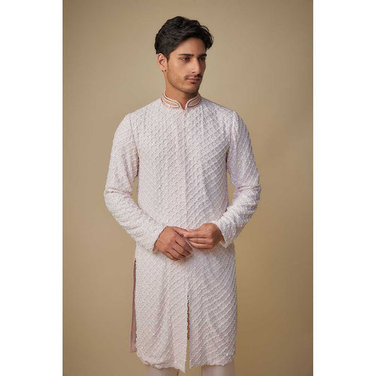 Masumi Mewawalla Baby Pink Embroidered Kurta with Pant (Set of 2)