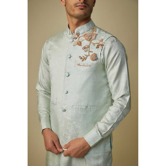 Masumi Mewawalla Sage Green Embroidered Bundi with Kurta and Pant (Set of 3)