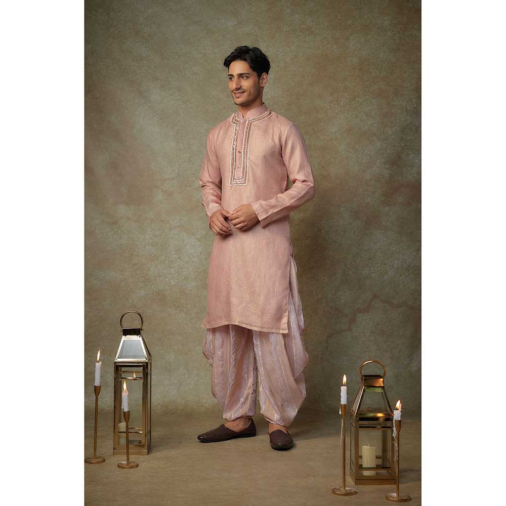 Masumi Mewawalla Pink Embroidered Kurta with Dupatta and Dhoti (Set of 3)