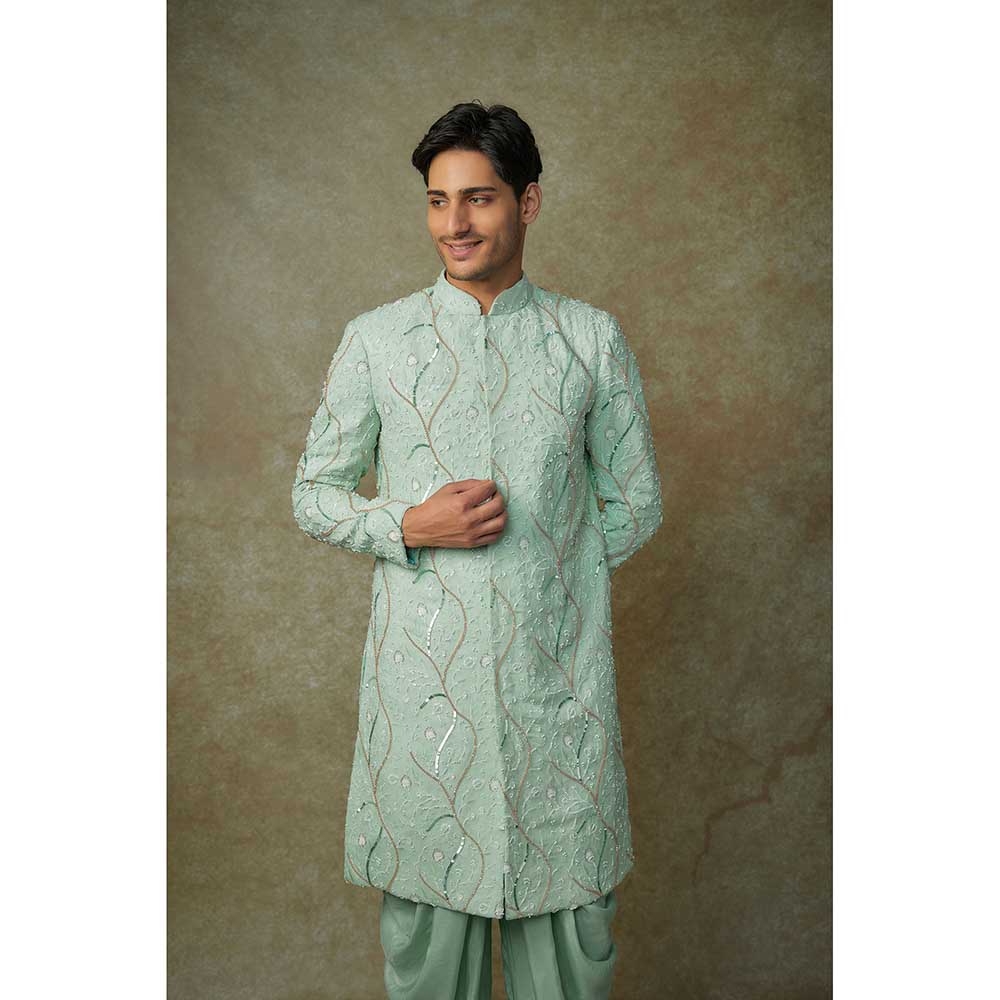 Masumi Mewawalla Mint Green Embroidered Sherwani with Dhoti (Set of 2)