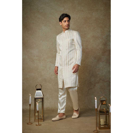 Masumi Mewawalla Beige Crystal Embroidered Sherwani with Pant (Set of 2)
