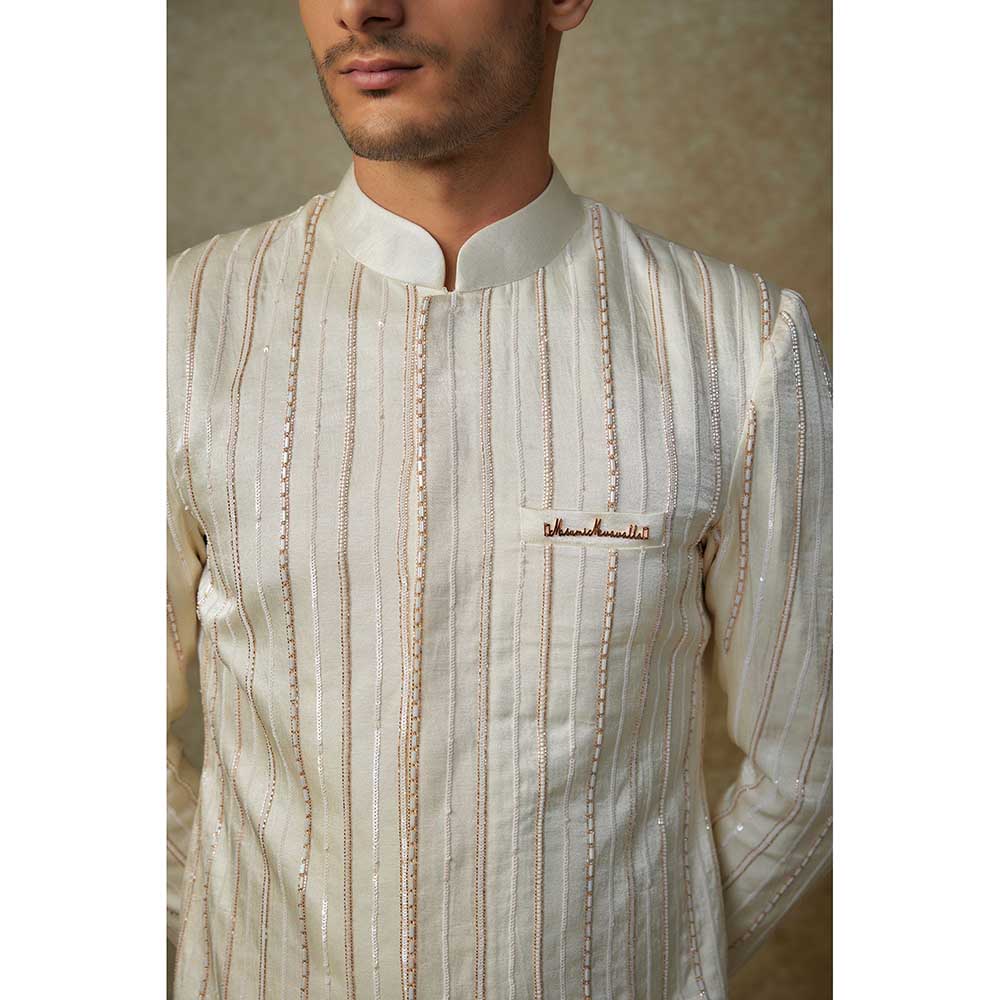 Masumi Mewawalla Beige Crystal Embroidered Sherwani with Pant (Set of 2)