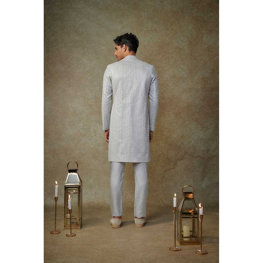 Masumi Mewawalla Grey Embroidered Sherwani with Pant (Set of 2)