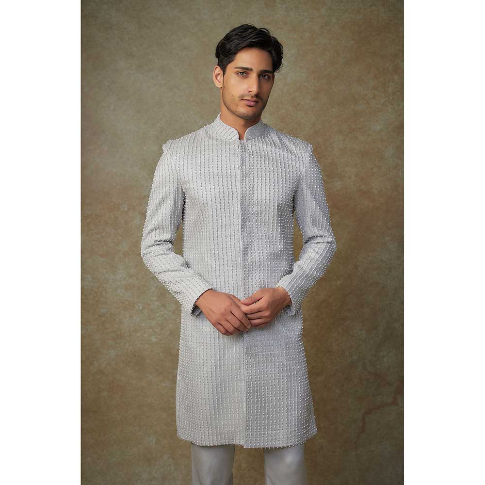 Masumi Mewawalla Grey Embroidered Sherwani with Pant (Set of 2)
