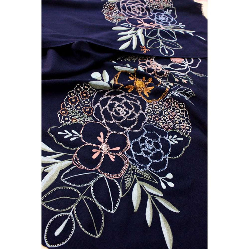 MAULI CASHMERE Floral Bouquet Embroidered Fine Merino Wool Stole