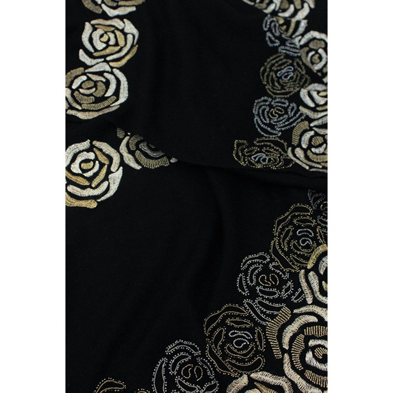 MAULI CASHMERE Golden Rose Embroidered Fine Merino Wool Stole