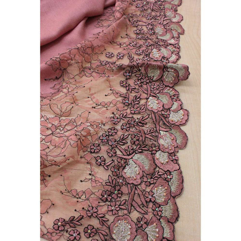 MAULI CASHMERE Dainty Petals Embroidered Wool Silk Stole