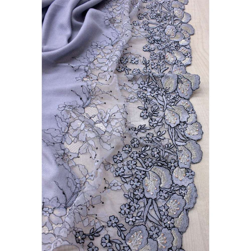 MAULI CASHMERE Dainty Petals Embroidered Wool Silk Stole