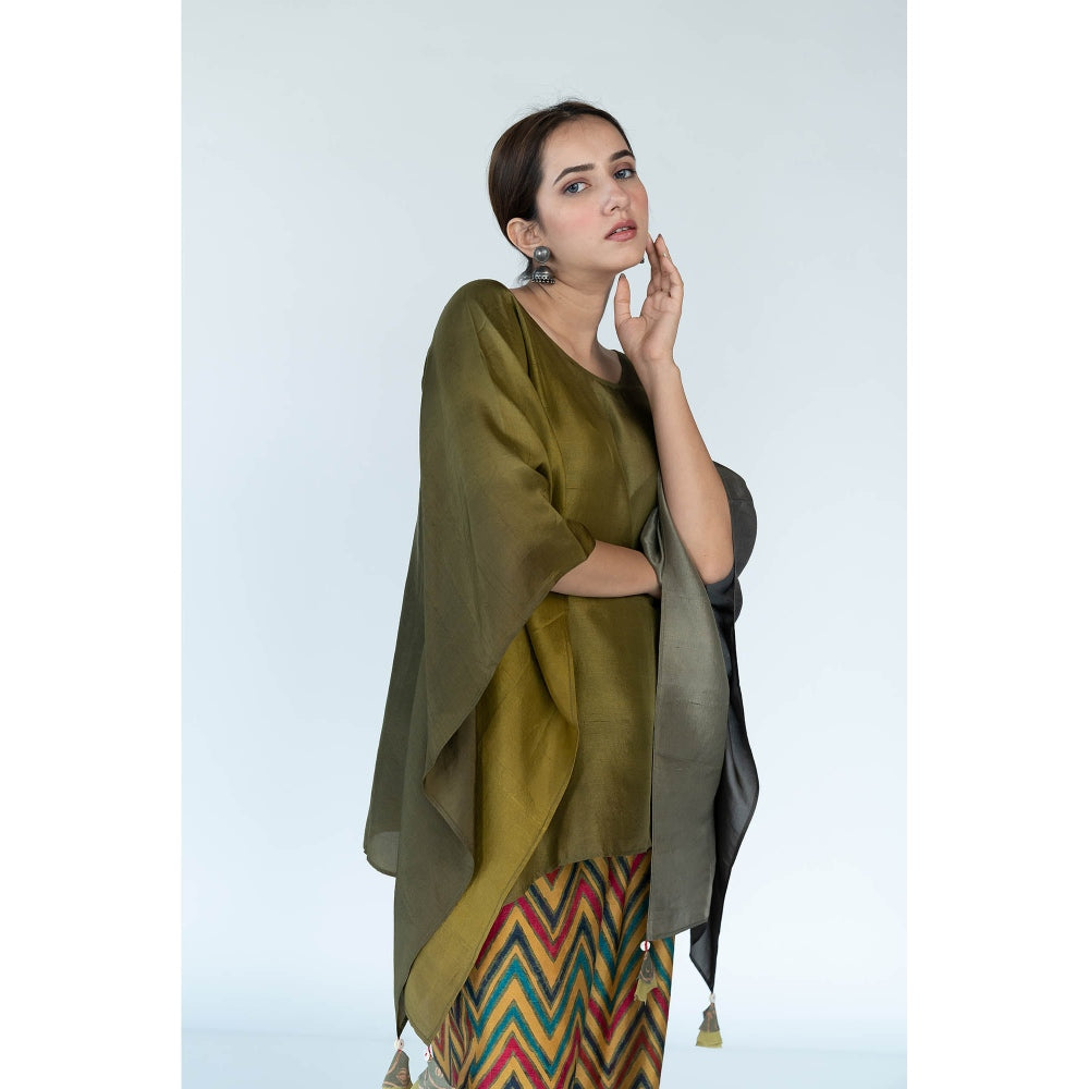 Meghna Panchmatia Olive Ombre Kaftan Top with Zigzag Pants (Set of 2)