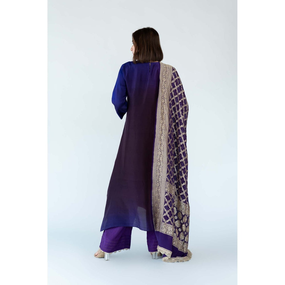 Meghna Panchmatia Purple Ombre Kurta with Bandhej Dupatta (Set of 2)