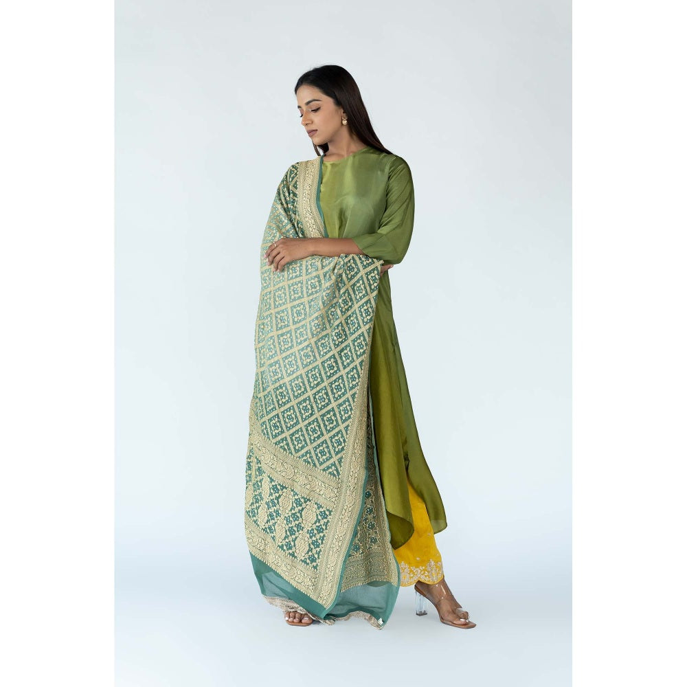 Meghna Panchmatia Green Ombre Kurta with Bandhej Dupatta (Set of 2)