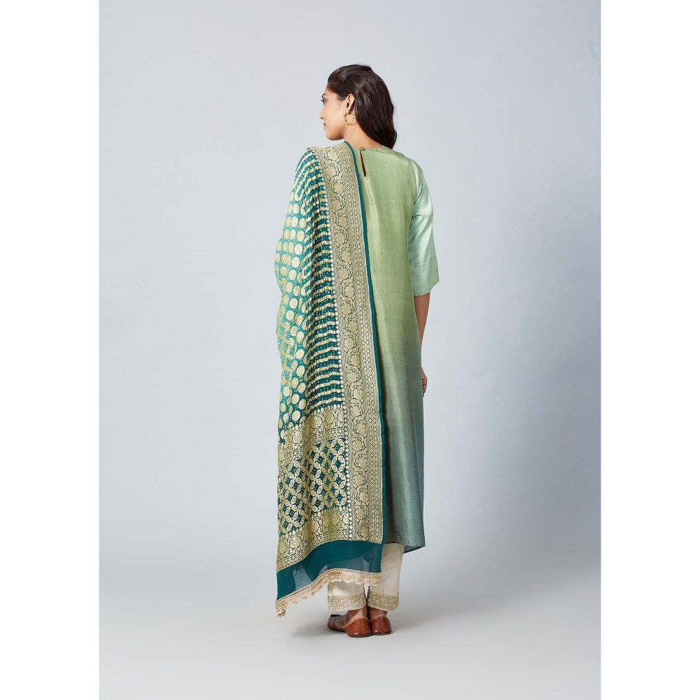 Meghna Panchmatia Pista Green Ombre Kurta with Bandhej Dupatta (Set of 2)