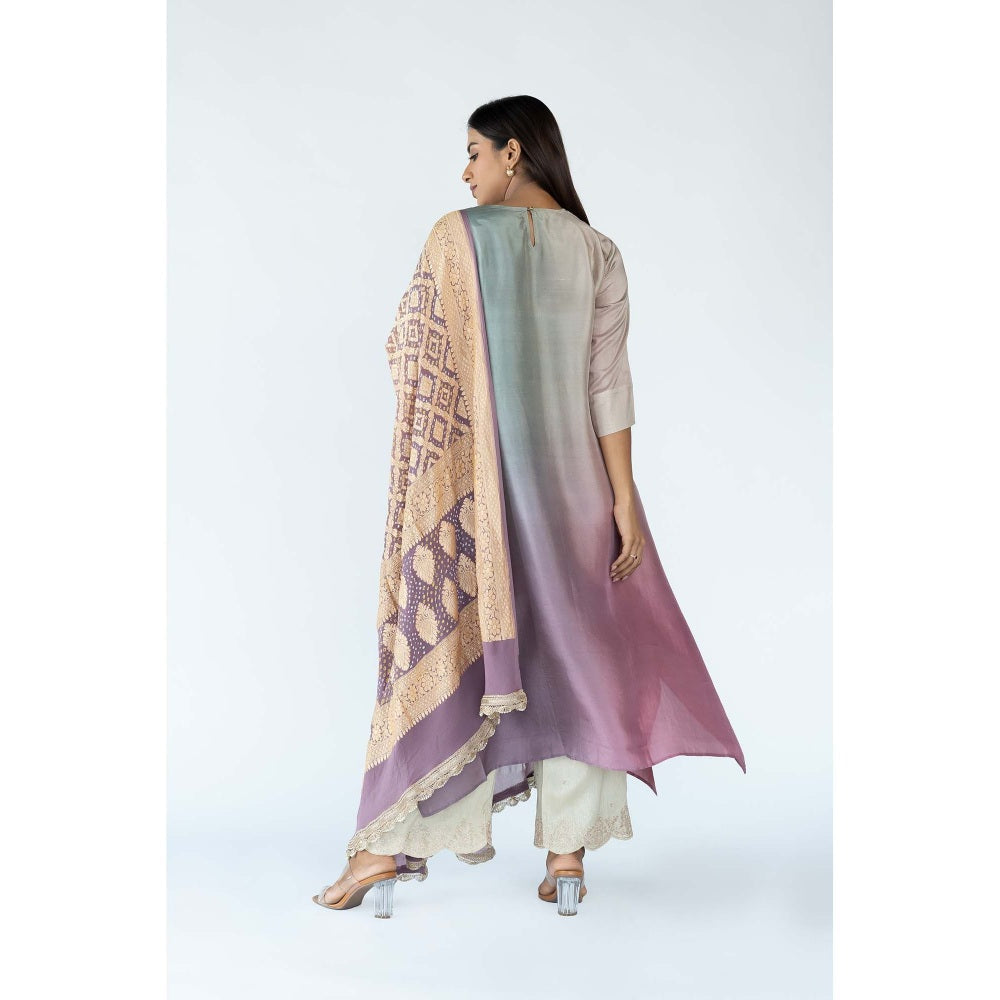 Meghna Panchmatia Lavender Ombre Kurta with Bandhej Dupatta (Set of 2)