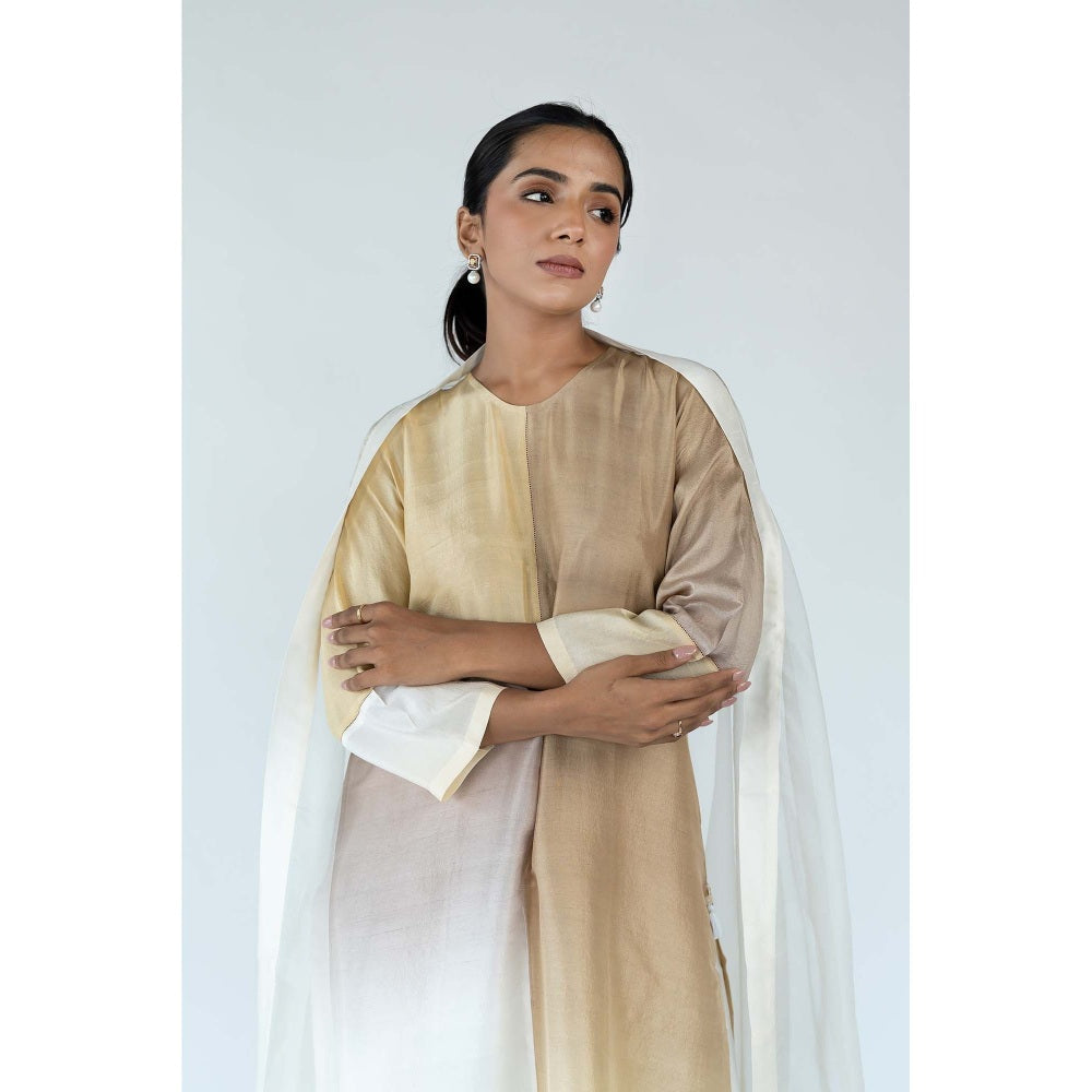 Meghna Panchmatia Ivory Ombre Kurta with Pants and Dupatta (Set of 3)