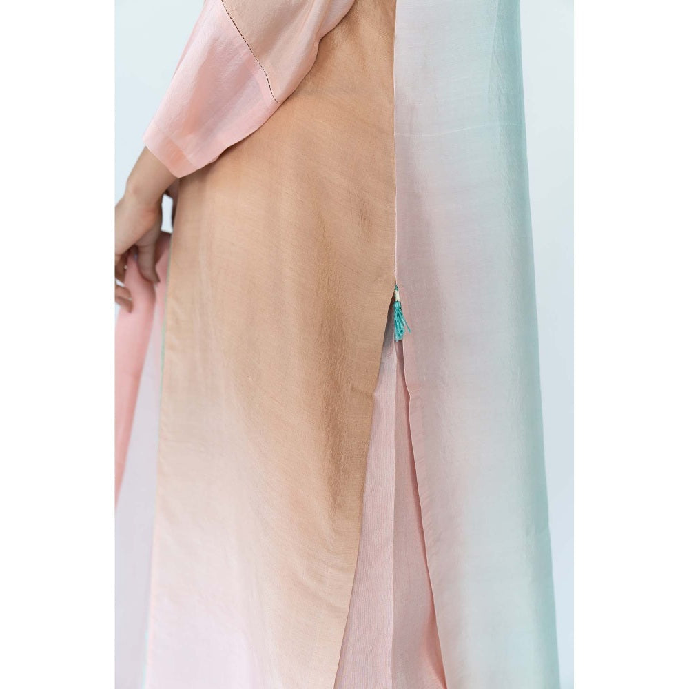 Meghna Panchmatia Beige Ombre Kurta with Pants and Dupatta (Set of 3)
