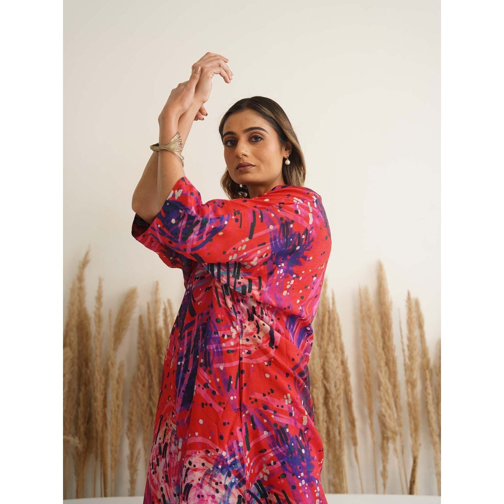 Meghna Panchmatia Red Abstract Antifit Midi Dress