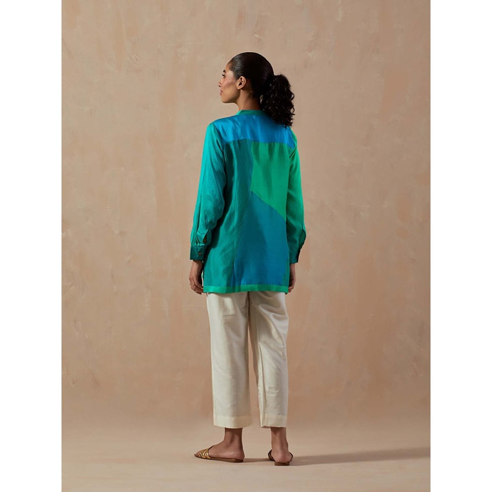 Meghna Panchmatia Green Ombre Colour Blocked Shirt