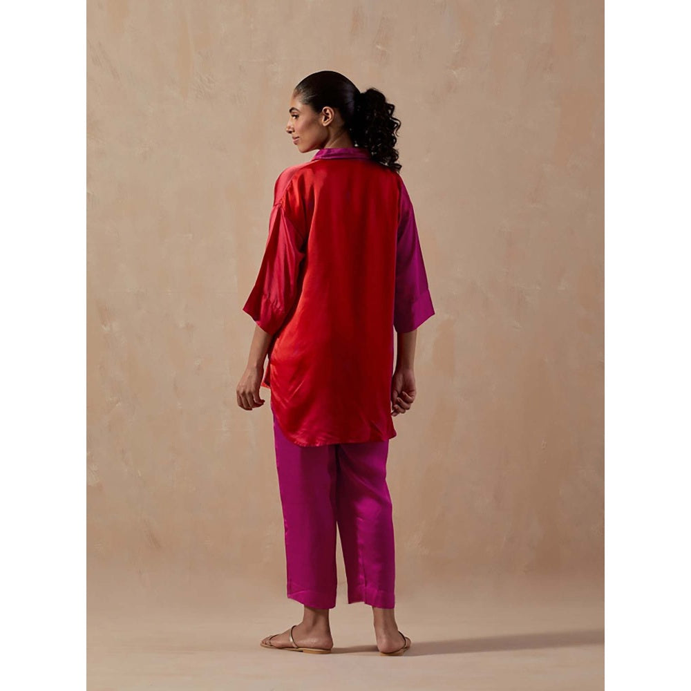 Meghna Panchmatia Pink Ombre Satin Shirt with Pant (Set of 2)
