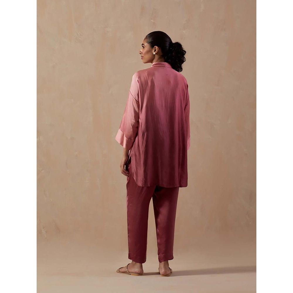 Meghna Panchmatia Mauve Ombre Satin Shirt with Pants (Set of 2)