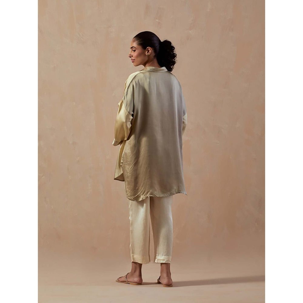 Meghna Panchmatia Ivory Ombre Satin Shirt with Pants (Set of 2)