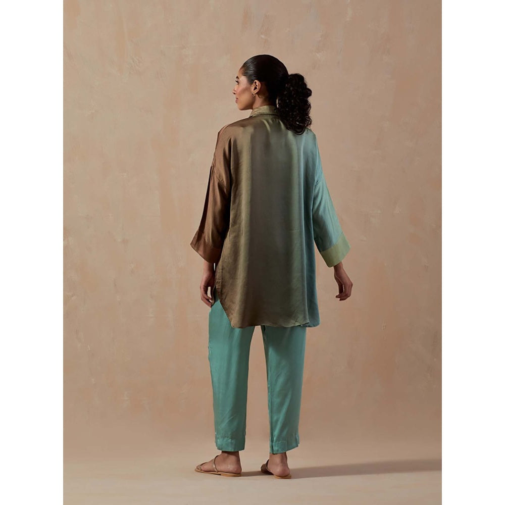 Meghna Panchmatia Blue Ombre Satin Shirt with Pants (Set of 2)