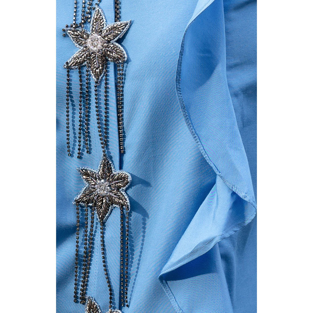 MEHAK MURPANA Azure Blue Ruffle Shirt