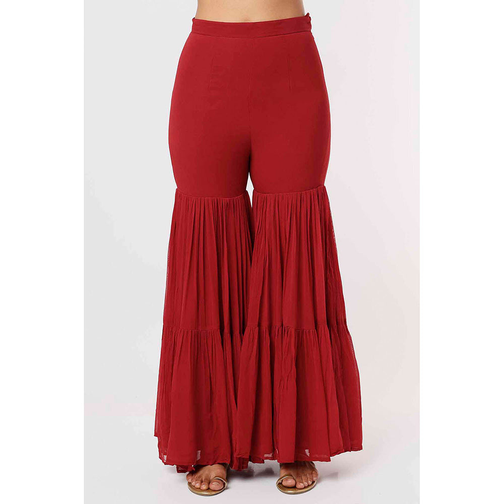 MEHAK MURPANA Raspberry Kurta and Sharara with Dupatta (Set of 3)