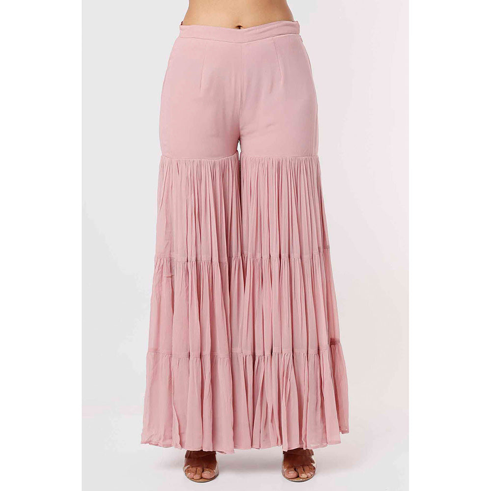 MEHAK MURPANA Rose Pink Short Kurta and Sharara with Hot Pink Dupatta (Set of 3)