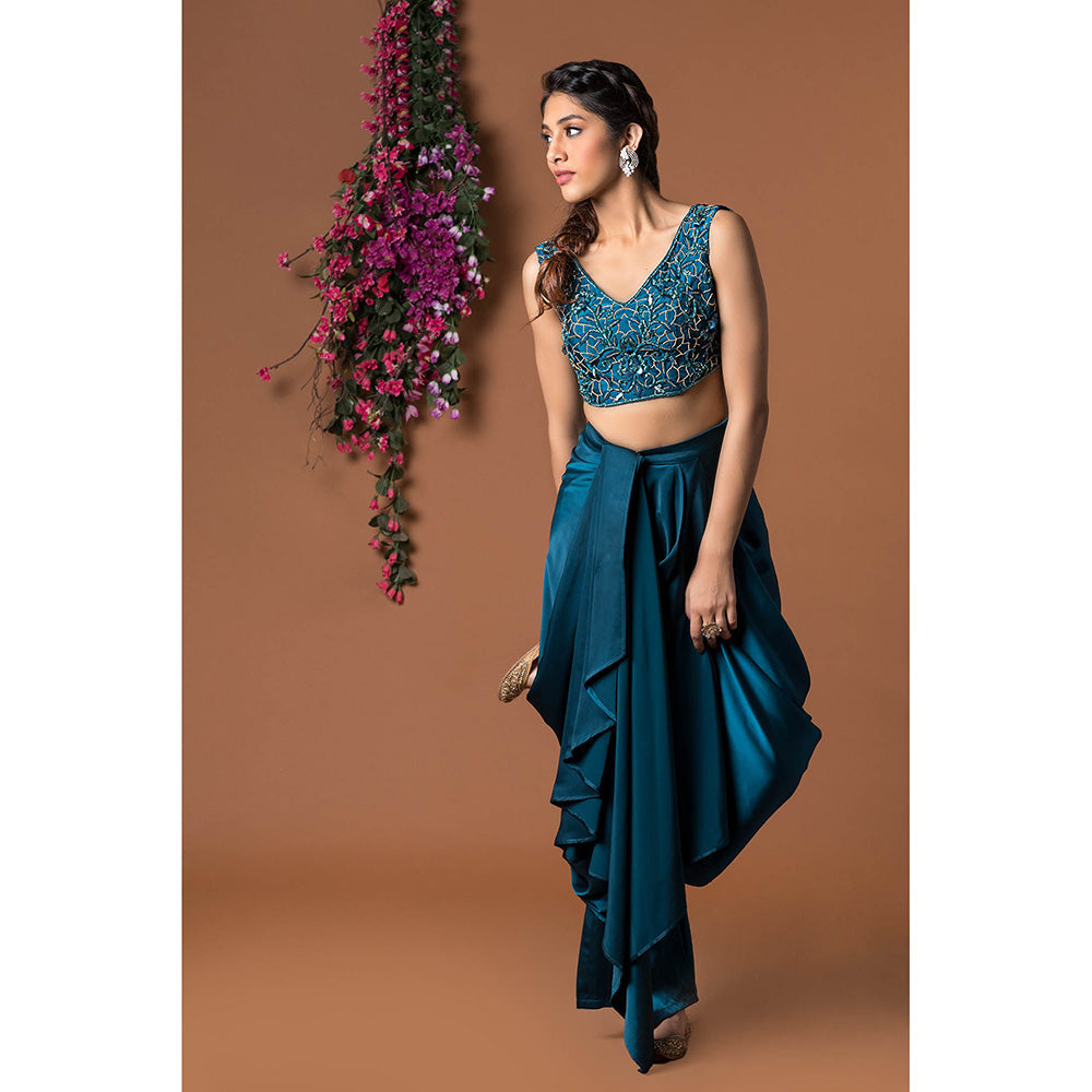 MEHAK MURPANA Teal Embroidered with Beads Co-Ord (Set of 2)