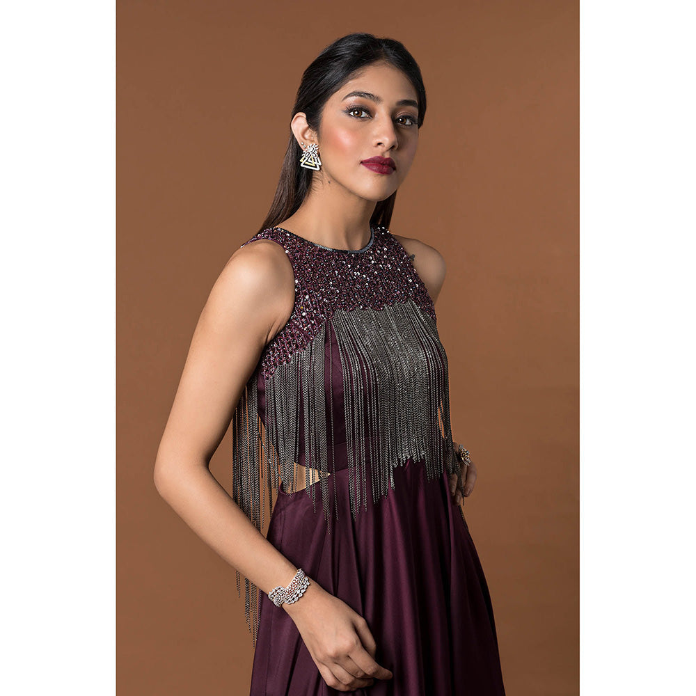 MEHAK MURPANA Wine Layered Gown