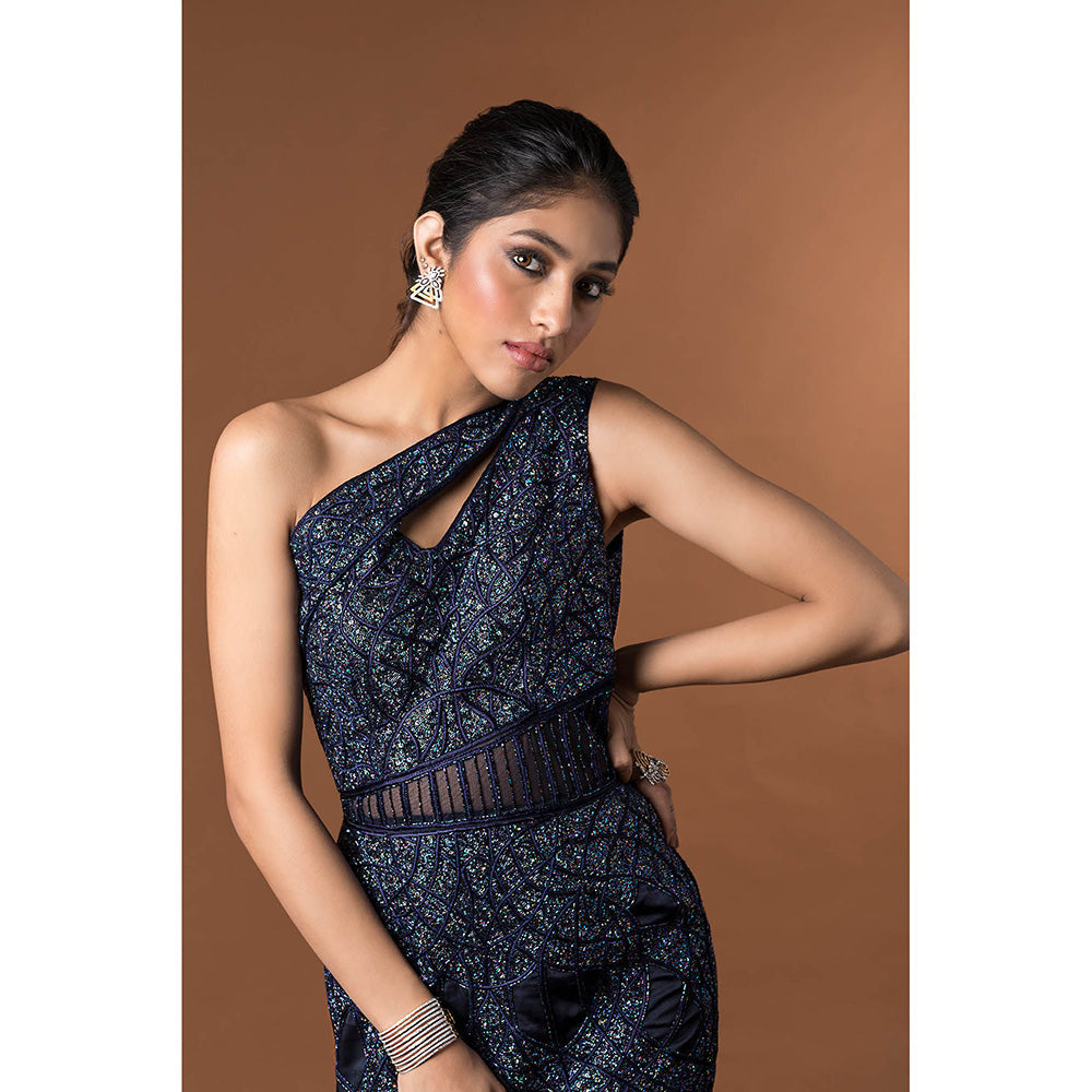 MEHAK MURPANA Navy Blue Embroidered Gown