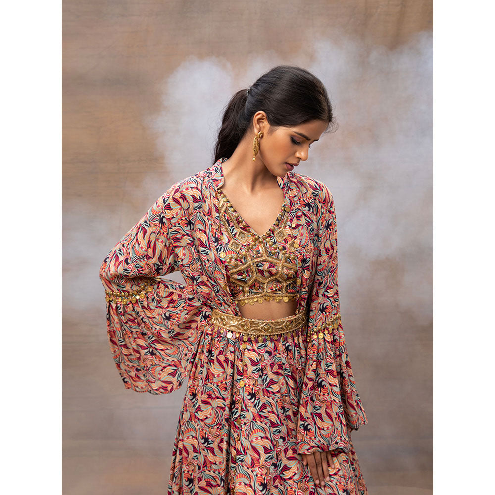 MEHAK MURPANA Multi Printed Choli Lehenga and Cape (Set of 3)