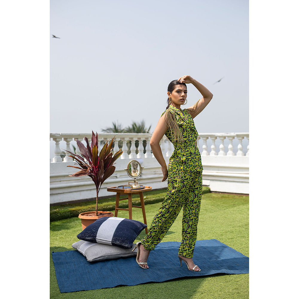 MEHAK MURPANA Green Sleeveless Jacket with Pants (Set of 2)