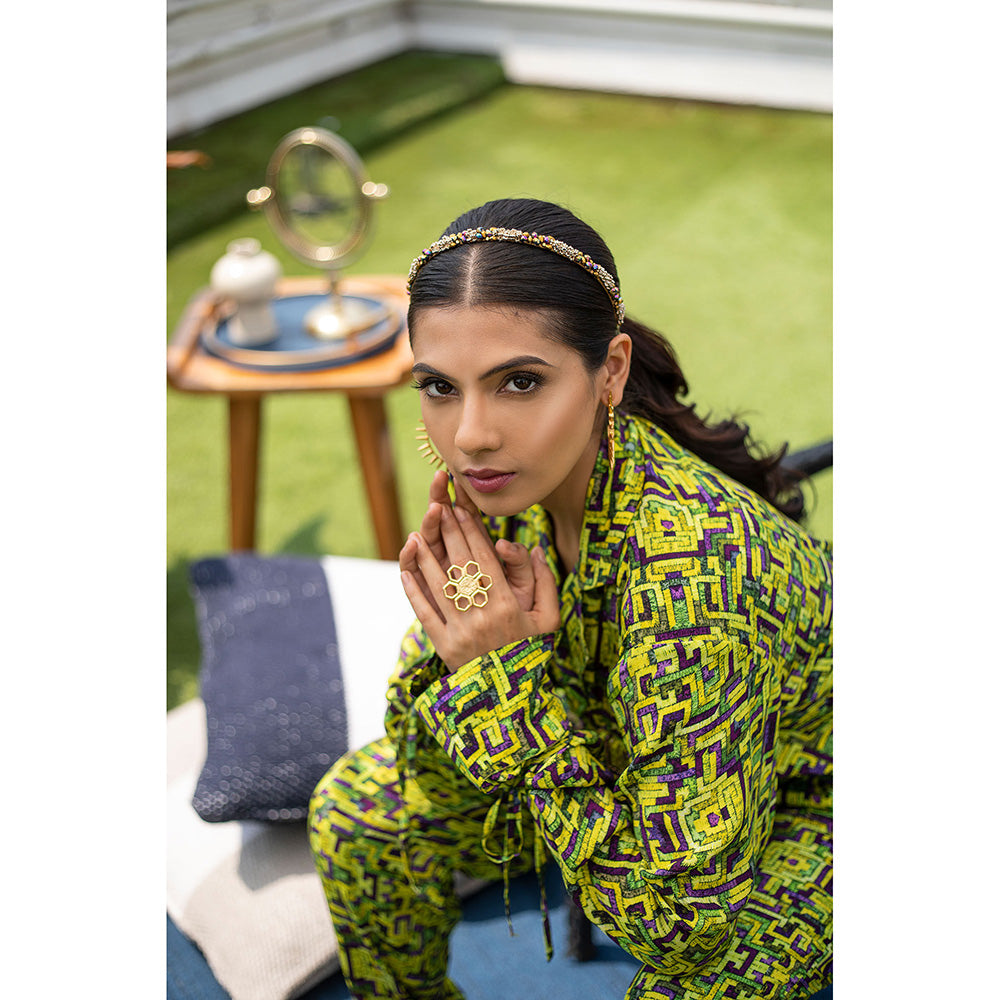 MEHAK MURPANA Green Crop Jacket Top with Pants (Set of 2)