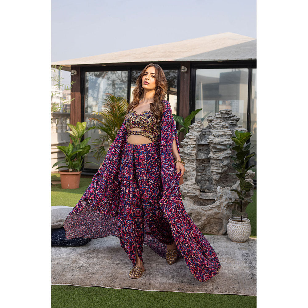 MEHAK MURPANA Blue Choli with Dhoti and Cape (Set of 3)