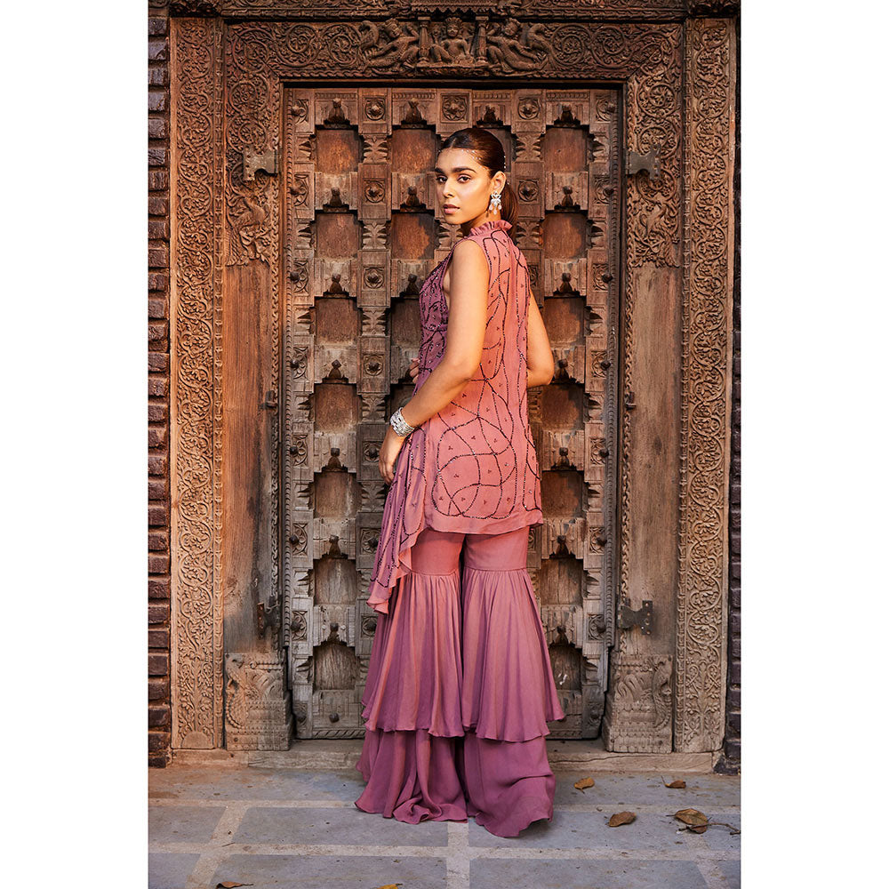 MEHAK MURPANA Rose Pink Buster Jacket and Sharara (Set of 3)