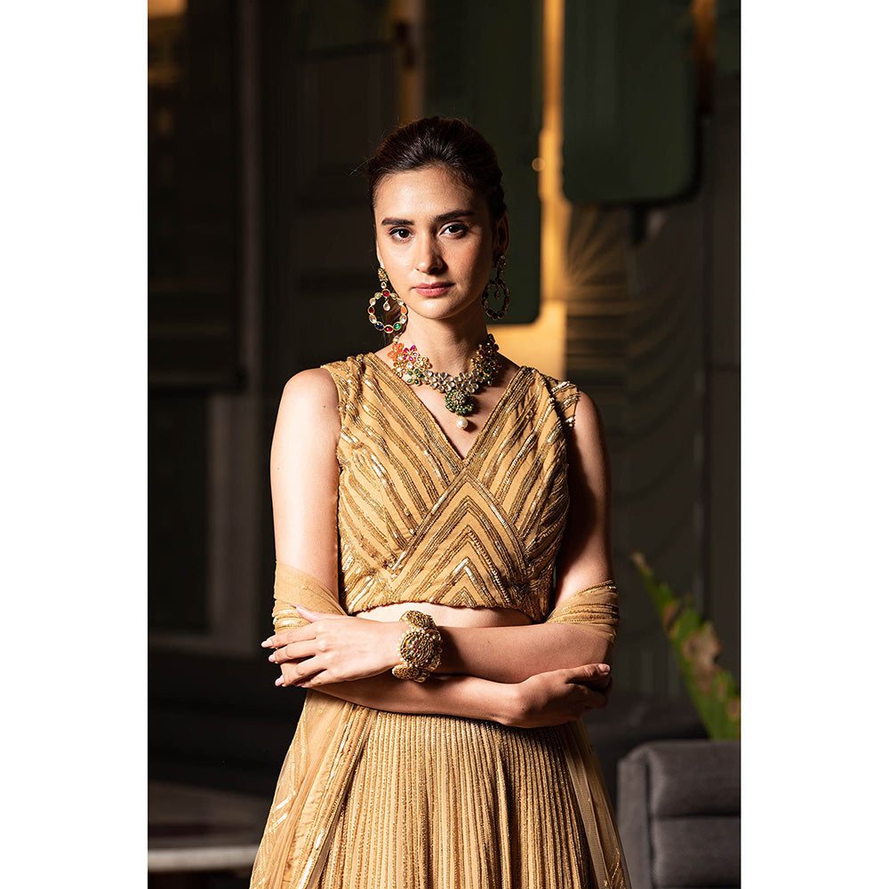 Midushi Bajoria Gold Heavy Georgette Lehenga with Hand Embroidery Blouse & Dupatta (Set of 3)