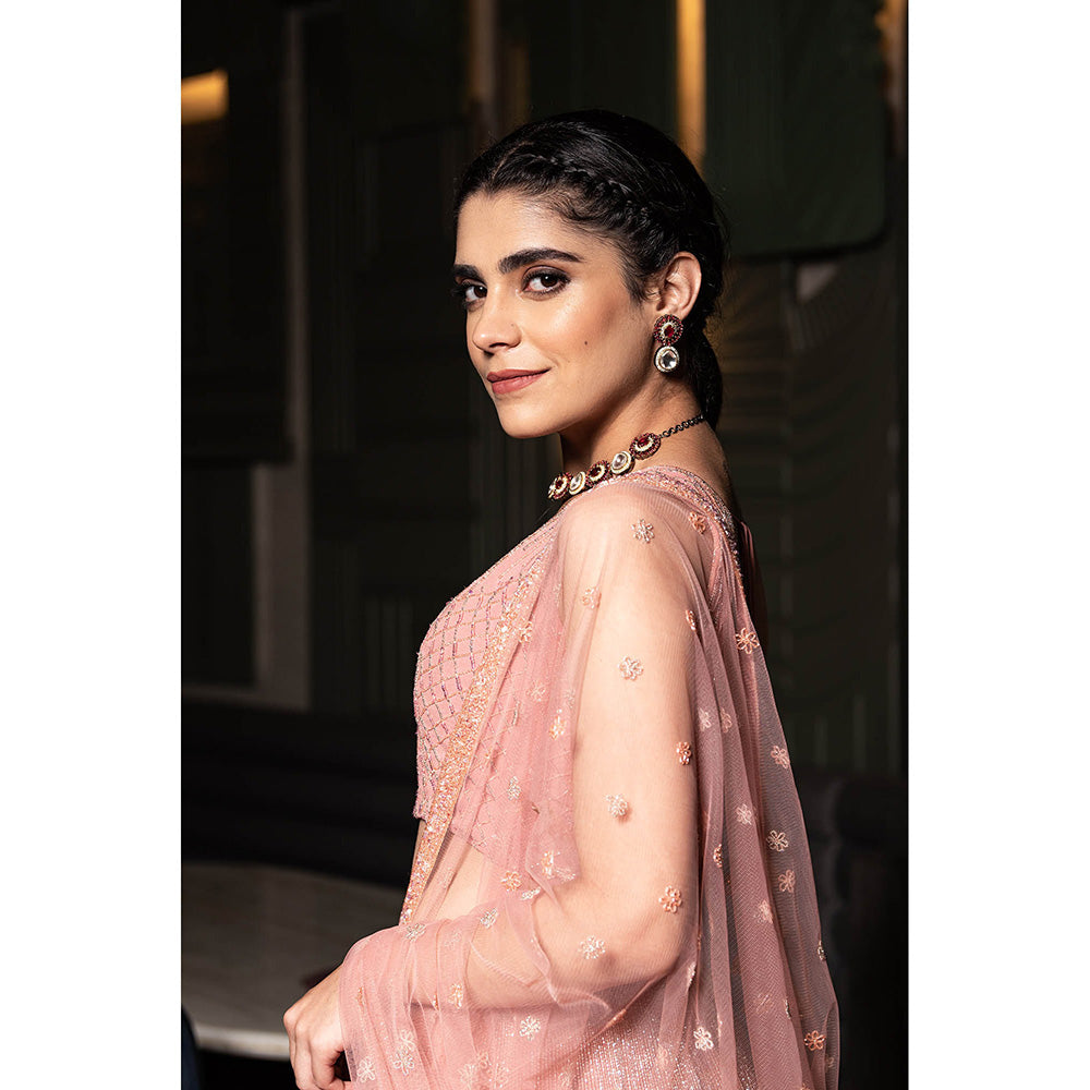 Midushi Bajoria Pink Georgette Lehenga with Hand Embroidery Blouse & Dupatta (Set of 3)