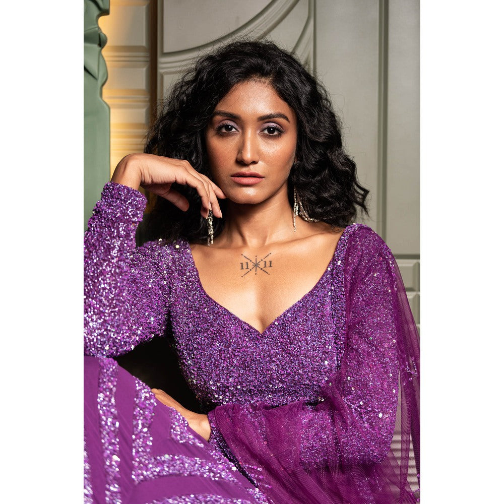 Midushi Bajoria Purple Georgette Lehenga with Hand Embroidery Blouse & Dupatta (Set of 3)