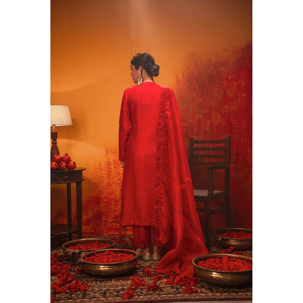 Midushi Bajoria Red Shubh Kurta with Pant & Dupatta (Set of 3)