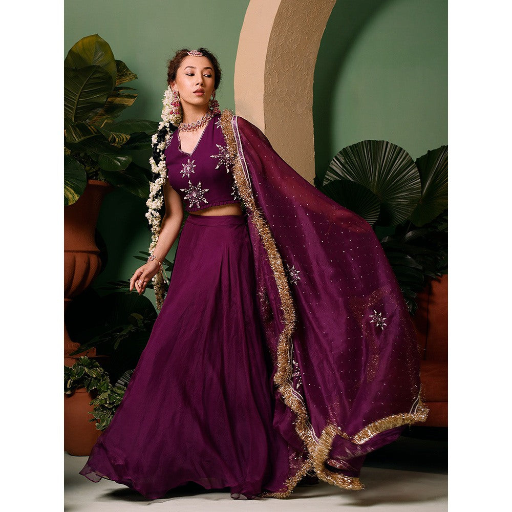 Midushi Bajoria Organza Lehenga & Dupatta with Georgette Blouse Hand Embellished (Set of 3)
