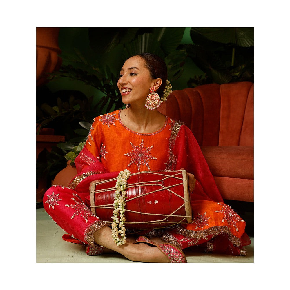 Midushi Bajoria Organza Dupatta with Kiran Chanderi Pant & Kurta Embellished (Set of 3)