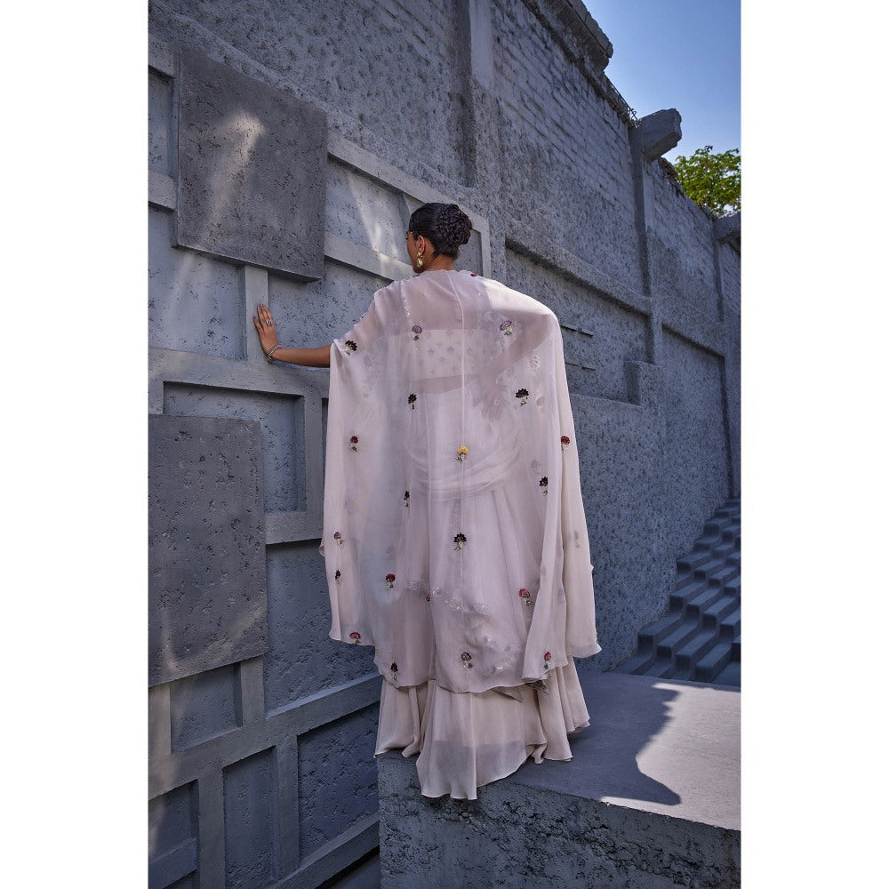 Miku Kumar Ivory Anahira Cape with Skirt and Blouse (Set of 3)