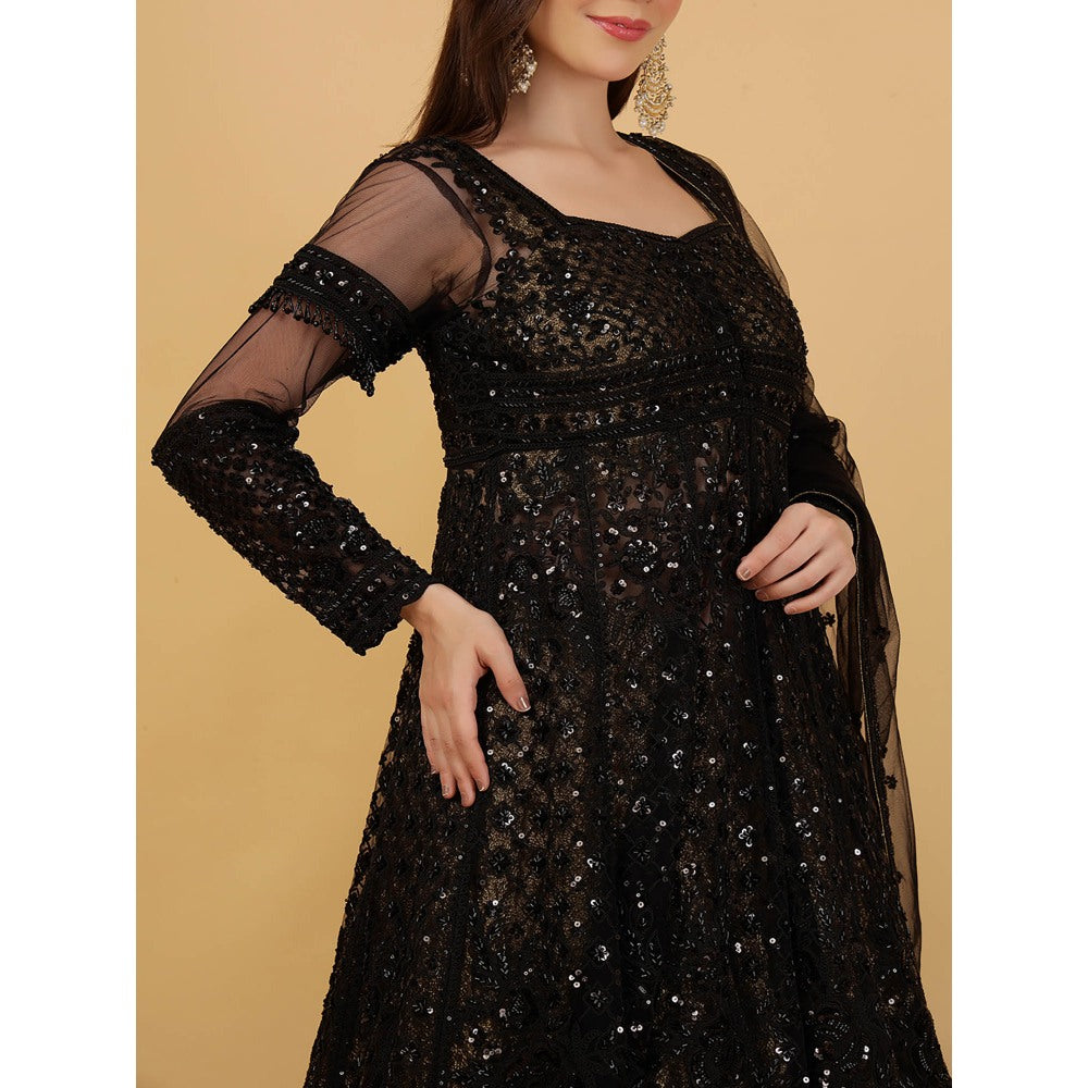 MILU MADAN Black Jacket And Antique Gold Lehenga With Kurta And Dupatta