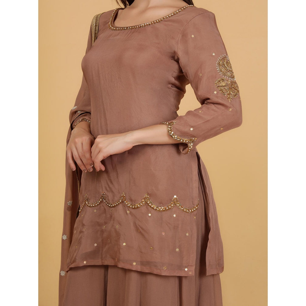 MILU MADAN Mocha Mauve Cut Dana Beadwork Kurti with Palazzo and Dupatta