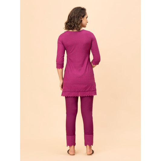 MILU MADAN Bossy Magenta Chikan Co-Ord Set