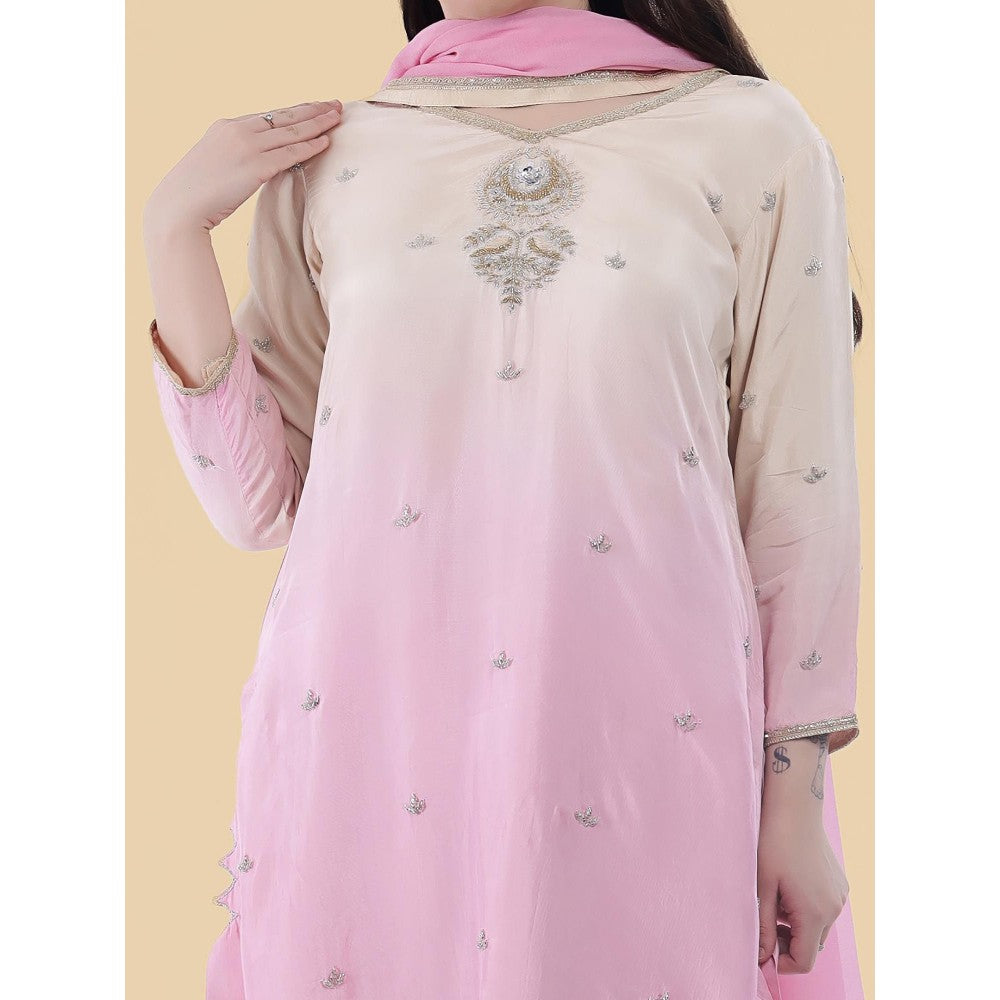 MILU MADAN Cream Ombre Opara Silk Kurta with Pant and Dupatta