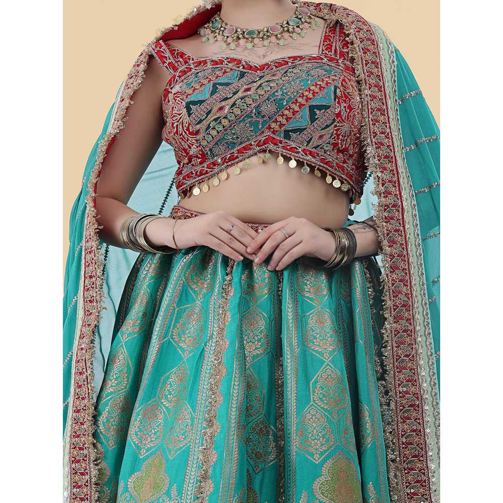 MILU MADAN Green Lehenga with Blouse and Dupatta